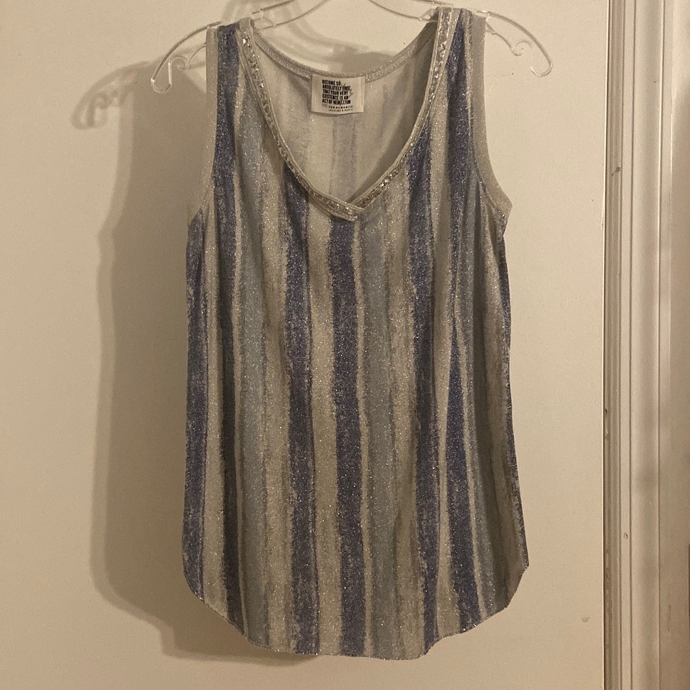 WOMEN’S Free for Humanity sleeveless top. Blue/Silver embellished.